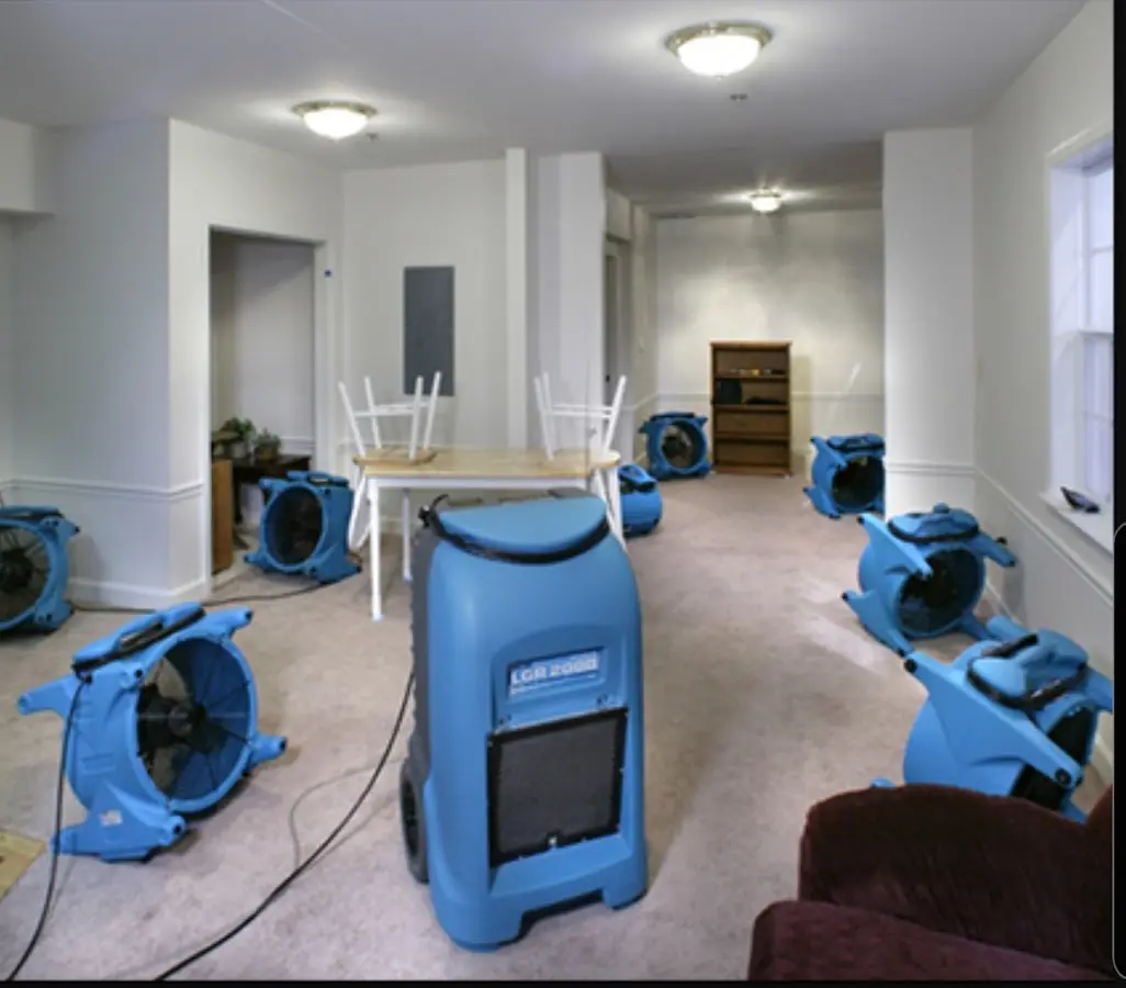 Air movers and dehumidifier setup for Water Damage Restoration in Willingboro